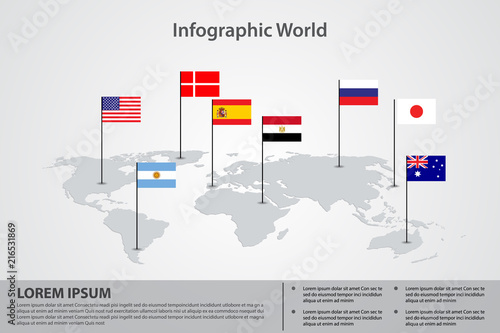 infographic country world map, international world flags