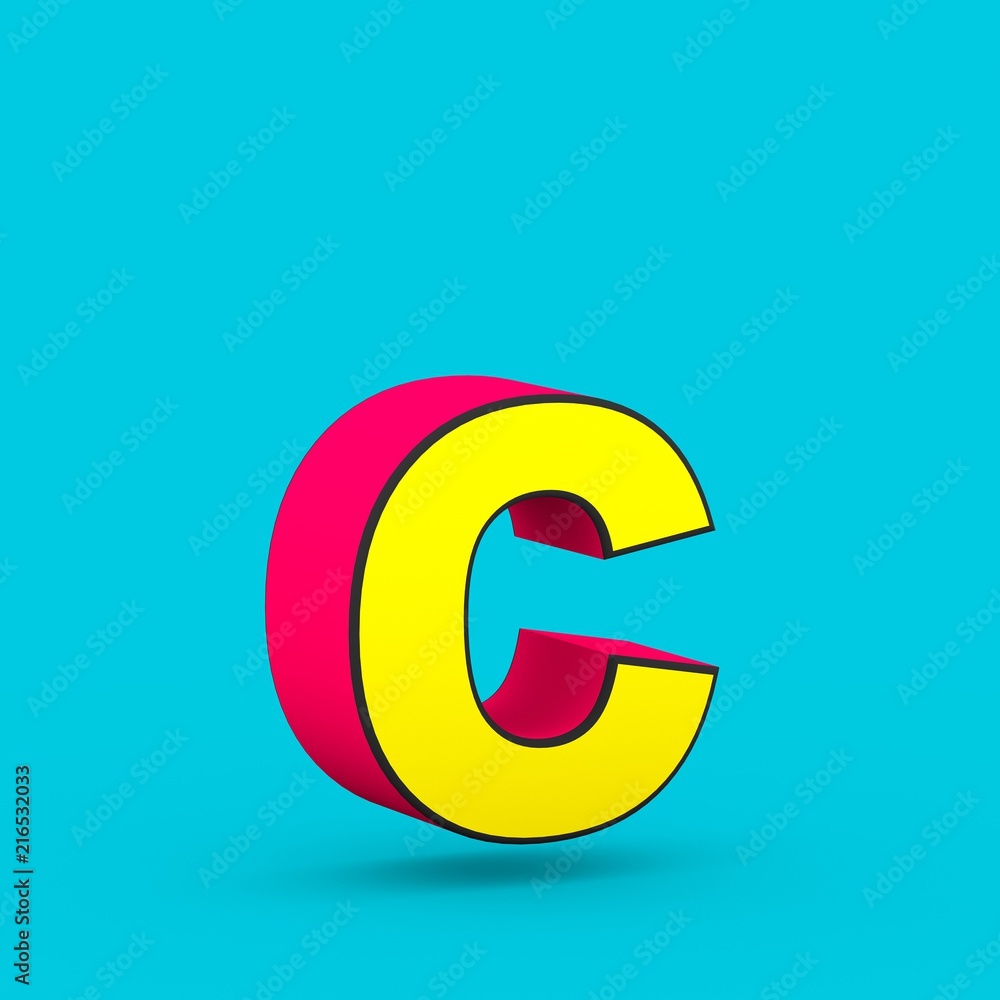 Superhero red and yellow letter C lowercase isolated on blue background. Superhero red and yellow letter C lowercase isolated on blue background.