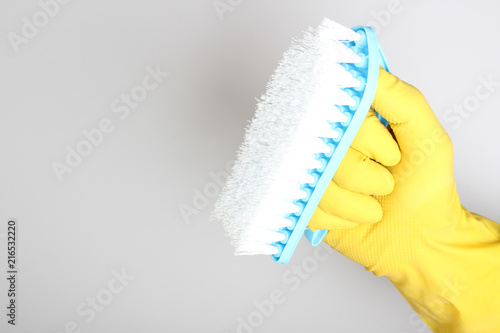 yellow glove brush blue cleaning clean
