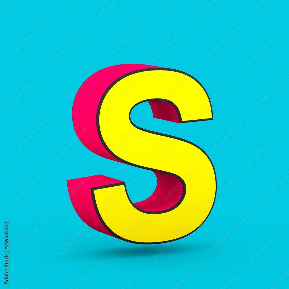 Superhero red and yellow letter S uppercase isolated on blue background. Superhero red and yellow letter S uppercase isolated on blue background.