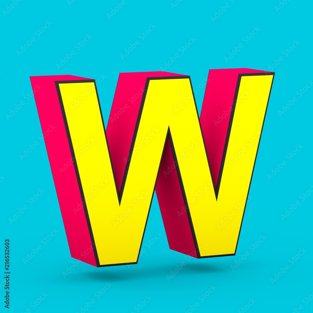 Superhero red and yellow letter W uppercase isolated on blue background. Superhero red and yellow letter W uppercase isolated on blue background.