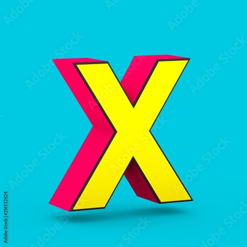 Superhero red and yellow letter X uppercase isolated on blue background.