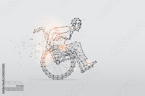 The particles, geometric art, line and dot of business man on wheelchair.