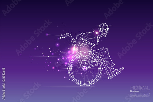 The particles, geometric art, line and dot of business man on wheelchair.