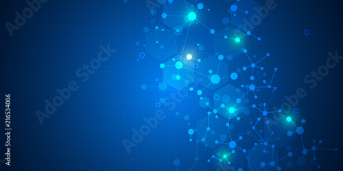 Molecular structure background and communication. Abstract background from molecule DNA. Medical, science and digital technology concept with connected lines and dots. photo