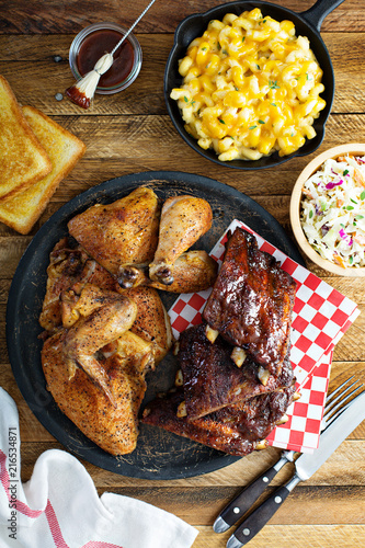 Grilled or smoked ribs and chicken