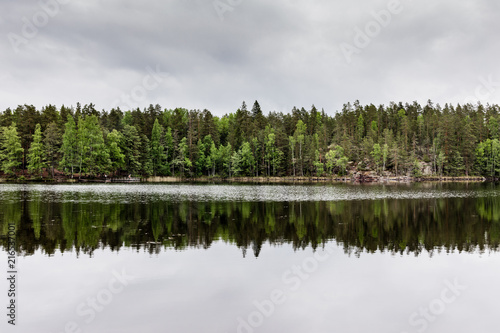 Mirror lake in finnish lapland with some great dark clouds.