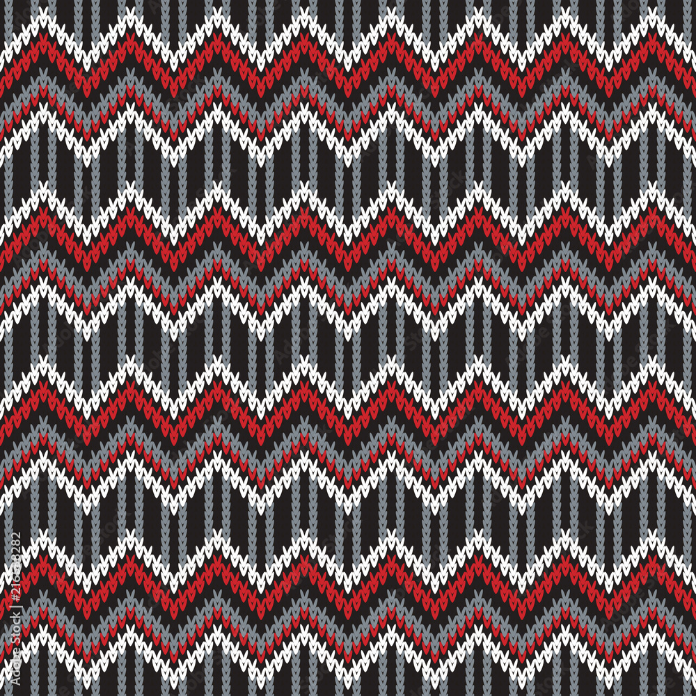 knitted seamless vector pattern with strips of zigzags