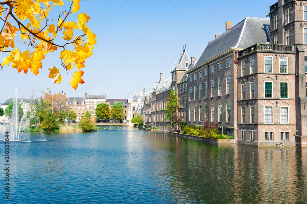 view of Binnenhof - Dutch Parliament at fall, The Hague, Holland