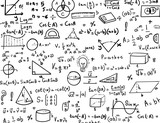 Maths and Trigonometry hand drawn formulas and drawings Background