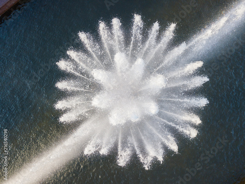 Aerial view of a flower-shaped fountain 