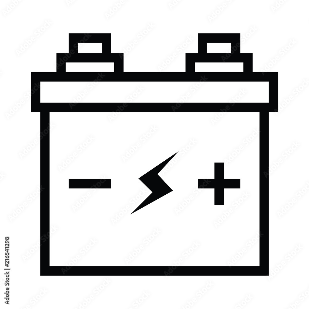 Simple black flat accumulator icon Lightning bolt symbol.Isolated on white Simple black flat accumulator icon Lightning bolt symbol.Isolated on white