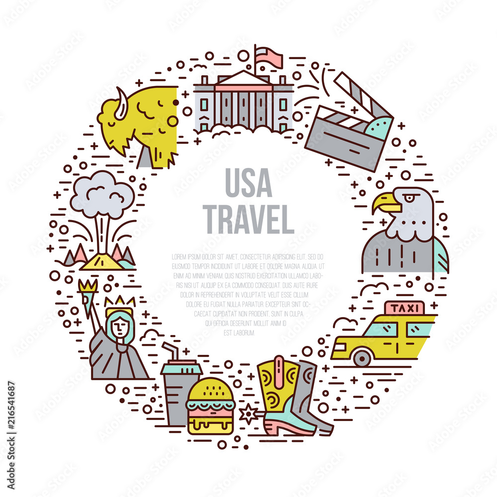 The USA symbols in line style The USA symbols in line style
