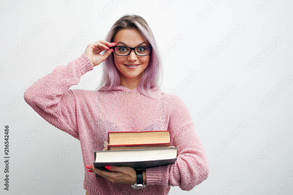 Student. Young woman with books. Student. Young woman with books.