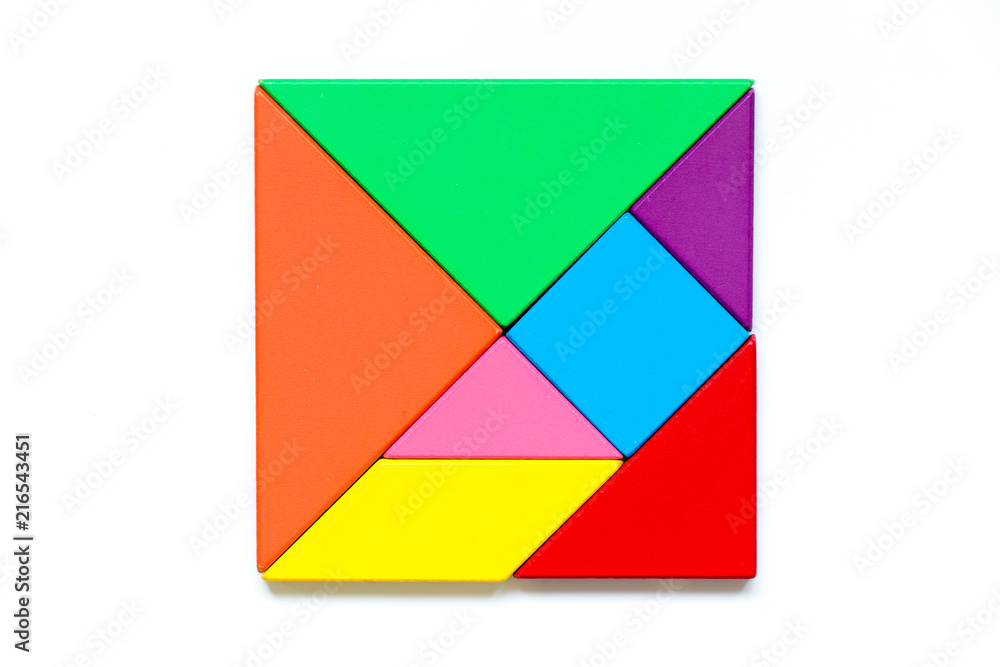 Color tangram puzzle in square shape on white background Color tangram puzzle in square shape on white background