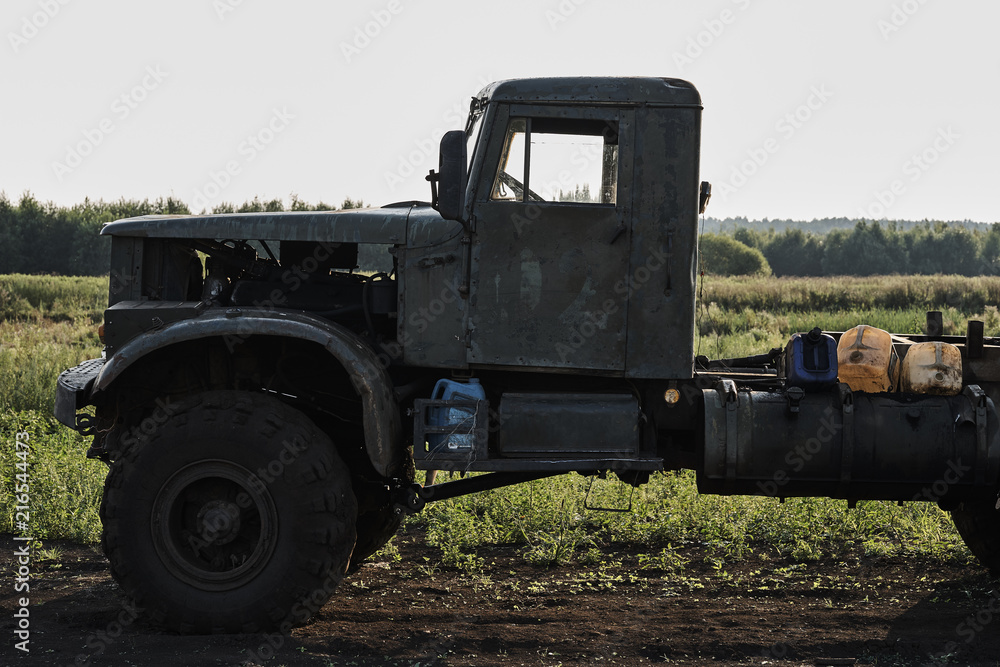 Fototapeta premium The cab of a retro dump truck close-up