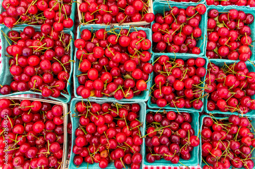 Cherries in baskets for sale at the market