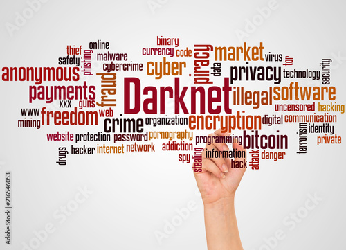 Darknet word cloud and hand with marker concept photo