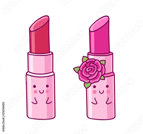 Lipstick. Cartoon character with cute face. Vector illustration