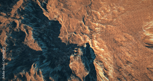 Extremely detailed and realistic high resolution 3D illustration of a Mars like landscape