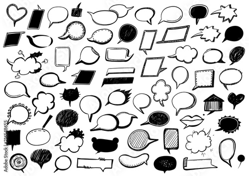 Speech bubbles set hand drawn doodle illustration