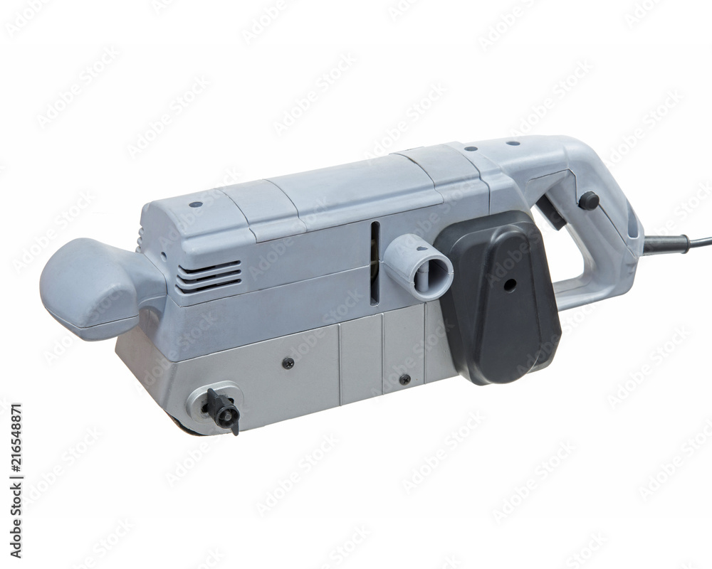 Electric jack-plane with increased productivity and additional grip, isolated on white background. Power Tools for Construction and Repair Electric jack-plane with increased productivity and additional grip, isolated on white background. Power Tools for Construction and Repair