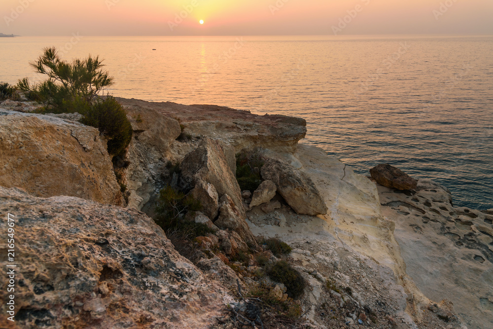 Coastline of Mediterranean Sea around Akyar region at sunrise. Mersin. Turkey