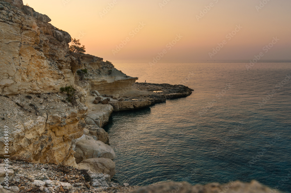 Coastline of Mediterranean Sea around Akyar region at sunrise. Mersin. Turkey