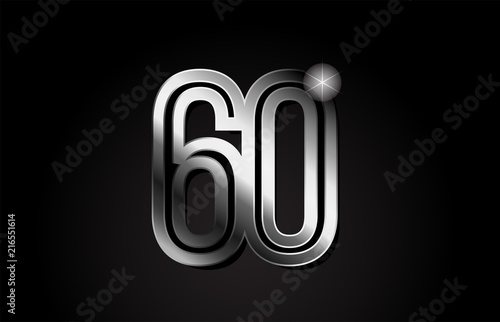 silver metal number 60 logo icon design