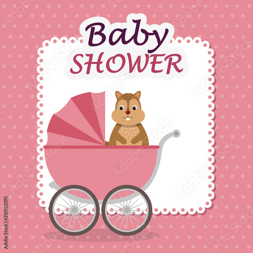 baby shower card with cute chipmunk in cart