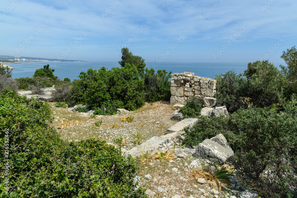 Ruins on mountain near Mediterranean Sea around Akyar region. Mersin. Turkey