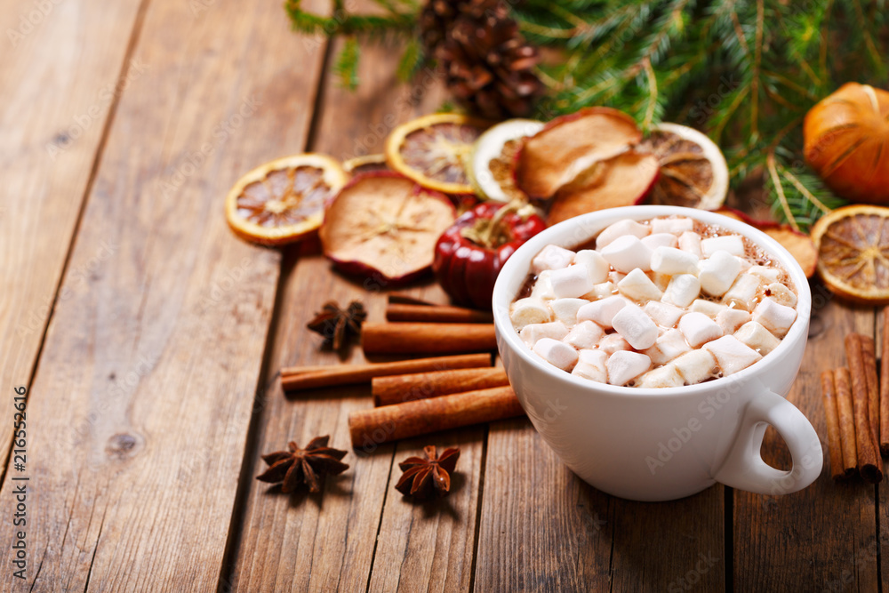 Christmas drink. Cup of hot cocoa with marshmallows Christmas drink. Cup of hot cocoa with marshmallows