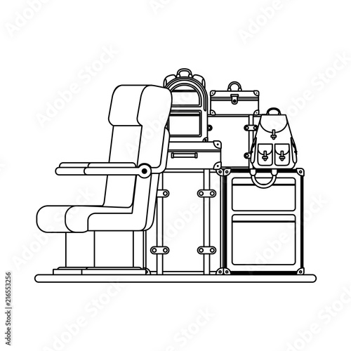 airplane chair with pile suitcases vector illustration design photo