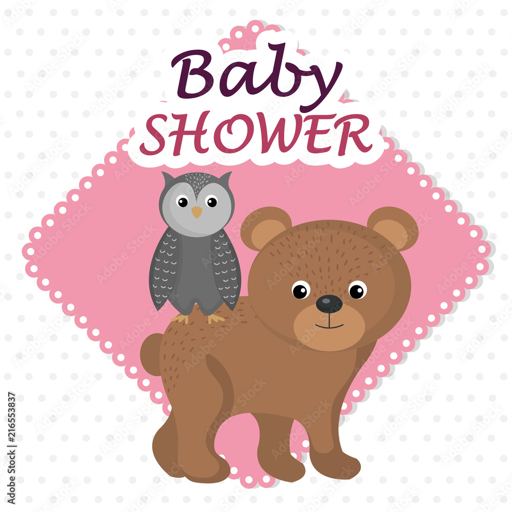 baby shower card with cute bear and owl baby shower card with cute bear and owl