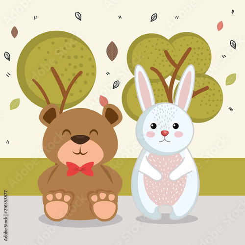 cute rabbit and bear animal characters © Gstudio