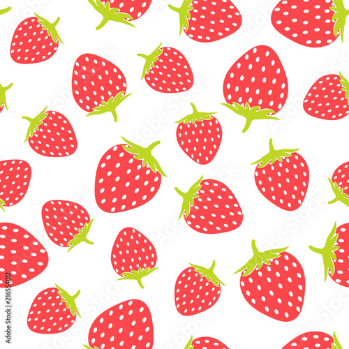 Seamless pattern and ripe red strawberries on white background