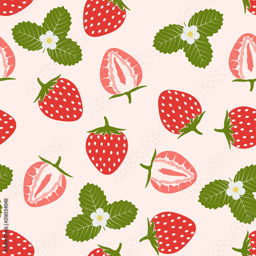 Seamless pattern with berries and strawberry flowers