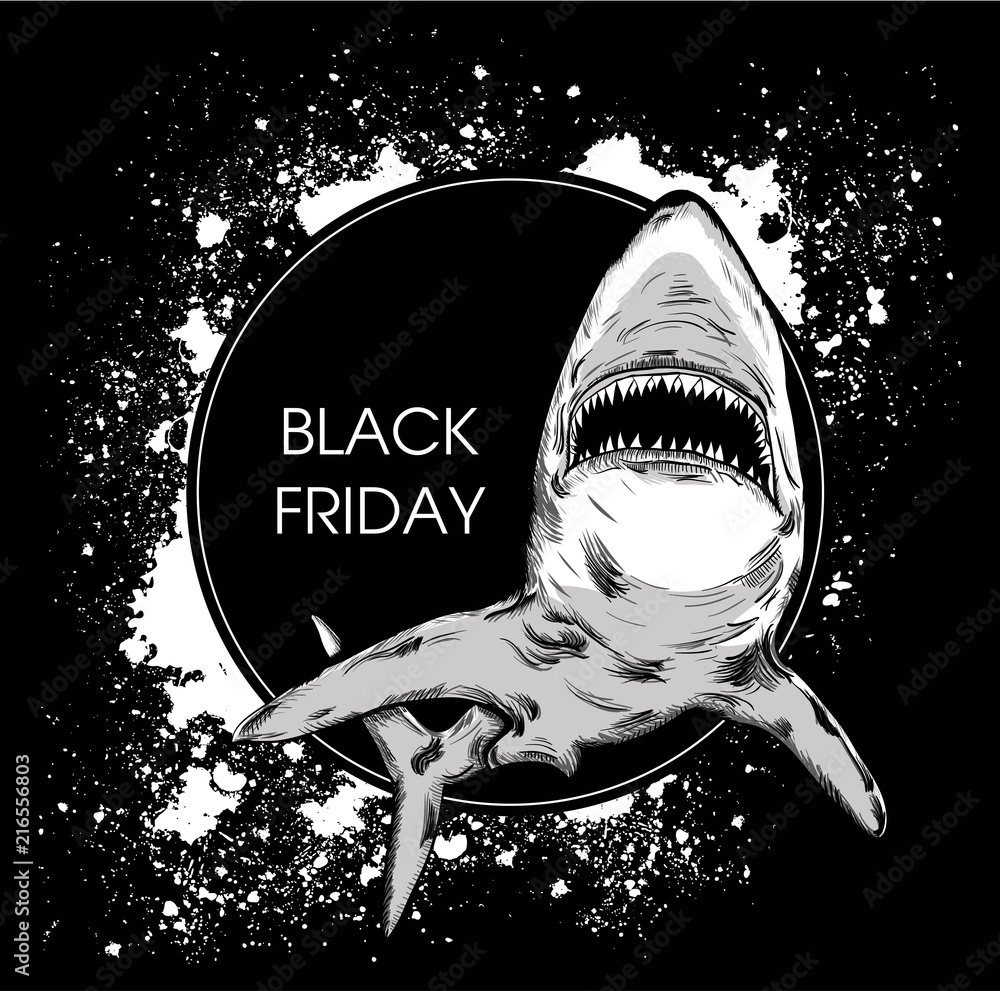 Obraz premium Rekin w kręgu. abstrakcyjny rysunek. ilustracji wektorowych.