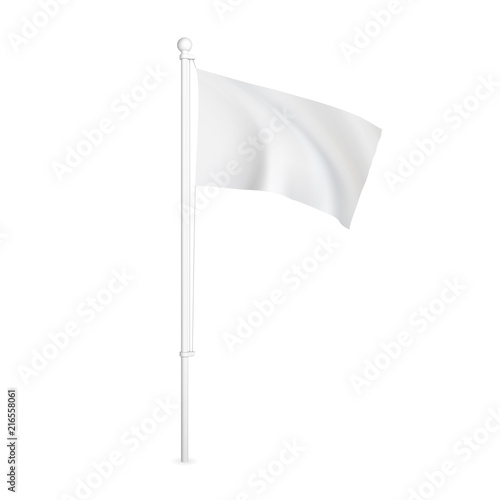White wawing flag mockup. Realistic vector template.
