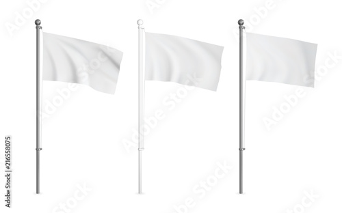 White and metallic wawing flag mockup set. Realistic vector template. photo