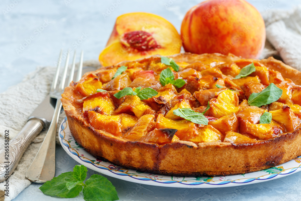 Pie stuffed with fresh peaches. Pie stuffed with fresh peaches.
