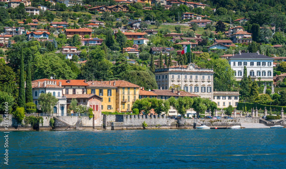 Scenic view in Tremezzo, with Villa Carlotta on the right, Lake Como, Lombardy, Italy.