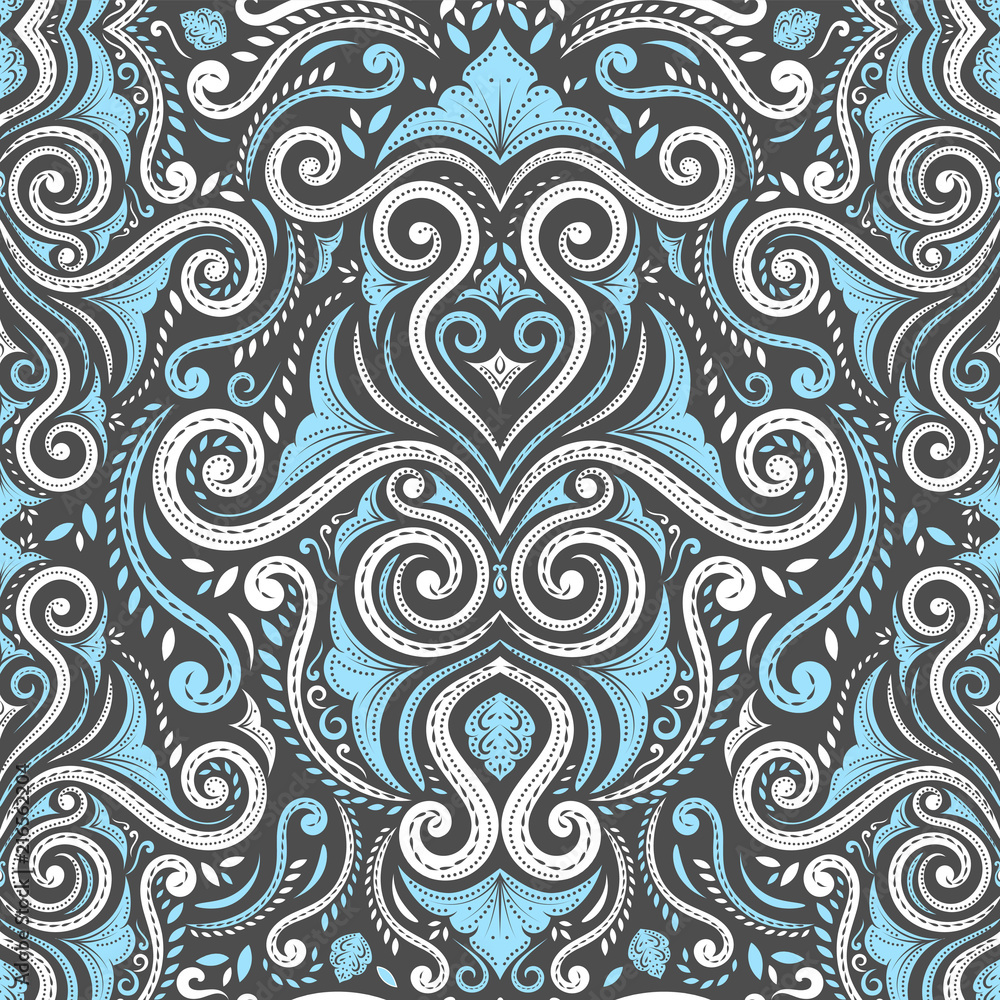 Blue and white ornamental seamless pattern. Vintage vector, paisley elements. Ornament. Traditional, Turkish, Indian motifs. Great for fabric and textile, wallpaper, packaging or any desired idea. 