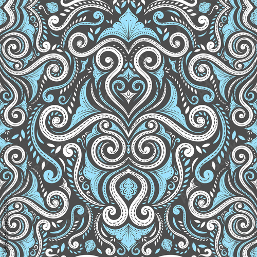 Blue and white ornamental seamless pattern. Vintage vector, paisley elements. Ornament. Traditional, Turkish, Indian motifs. Great for fabric and textile, wallpaper, packaging or any desired idea. 