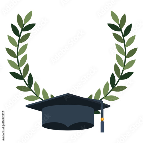 hat graduation with wreath crown vector illustration design