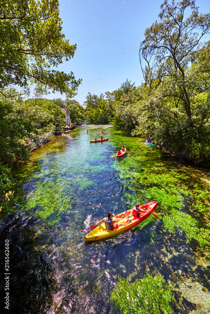 kayaks on river Sorgue in Fontaine de Vaucluse. Vaucluse, Provence, France,  Europe Stock Photo | Adobe Stock
