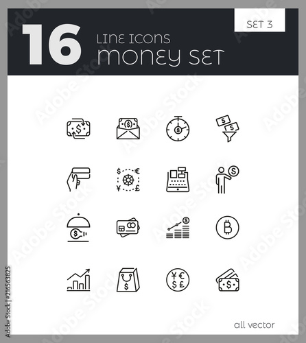 Money icons. Set of  line icons. Money insurance, revenue growth, cash. Finance concept. Vector illustration can be used for topics like business, banking, economics