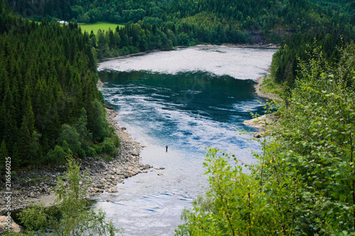 Lone fisherman in the middle of the river