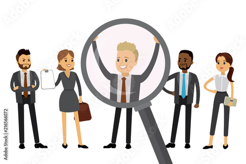 Magnifying glass and candidates for the job,