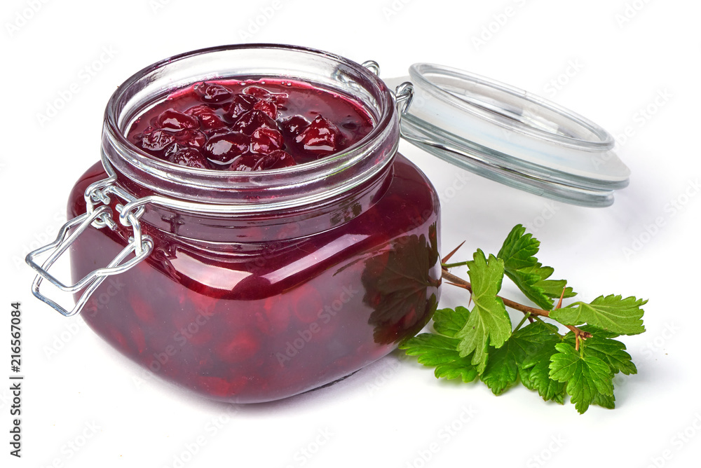 Gooseberry jam with fresh berries, isolated on white background. Gooseberry jam with fresh berries, isolated on white background.
